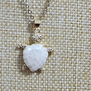 Cute White Sea Turtle Pendant  Necklace